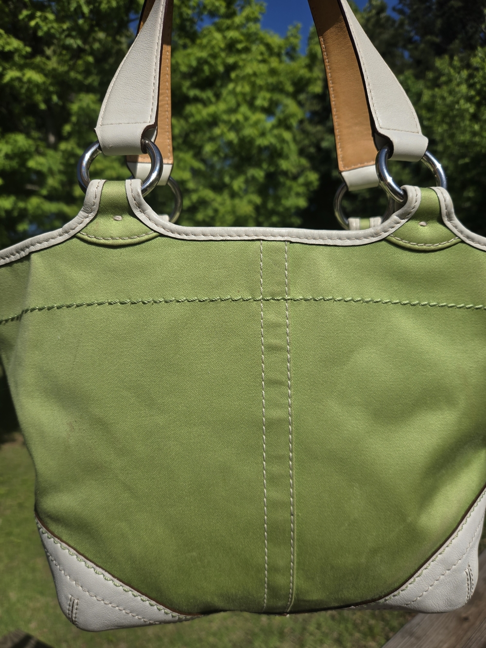 Coach Soho Tote Twill & Leather Lime Green and White Leather-Trim Shoulder Bag - Picture 2 of 11